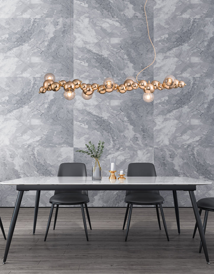 DecorBites™ Modern Gold Metal Pendant Lighting with Glass Spherical Shade - Ideal for Dining Table or Island Ceiling