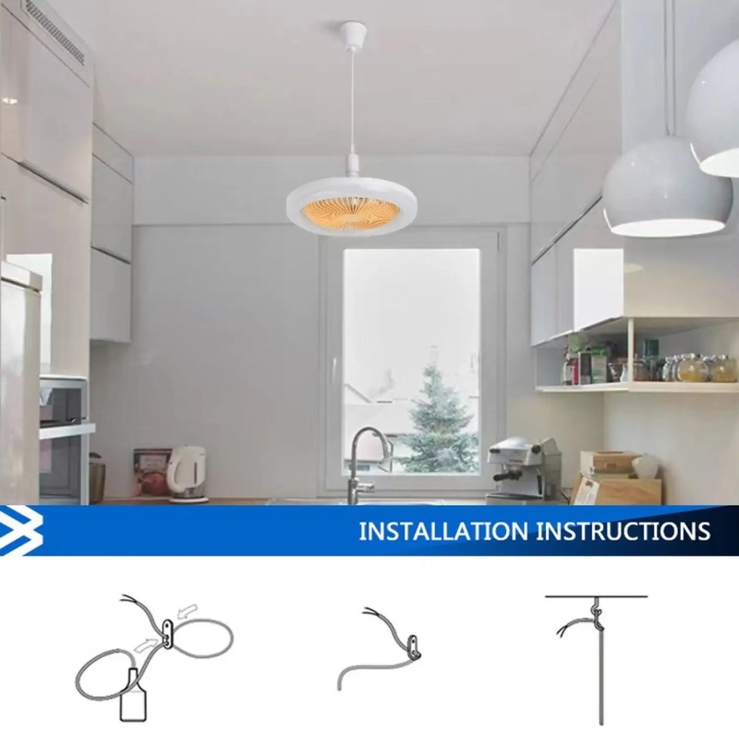 26CM Remote Control LED Light and Fan - Ceiling Fan with E27 Lamp