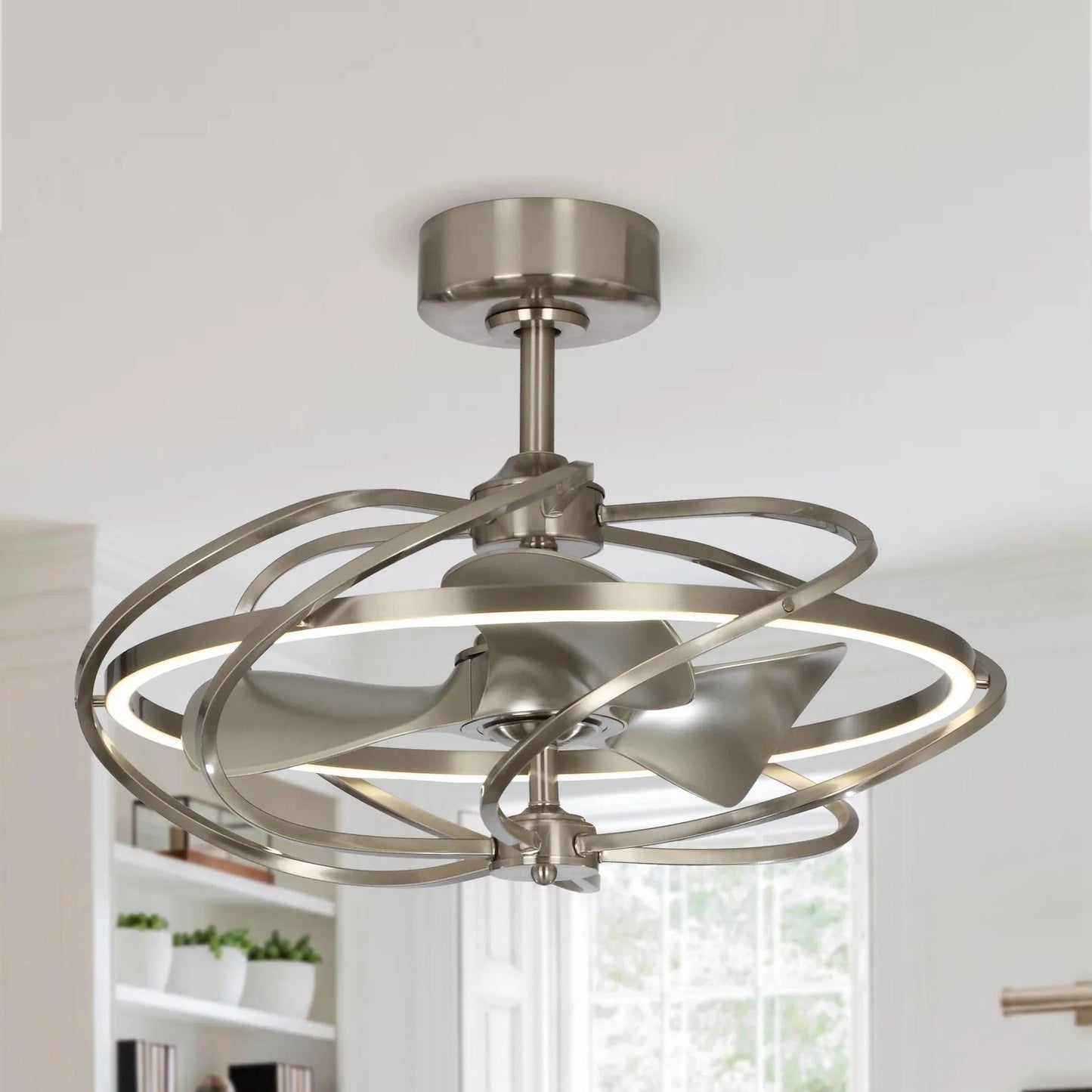 27" Bucholz Industrial DC Motor Brushed Nickel Downrod Mount Reversible Ceiling Fan with Lighting and Remote Control