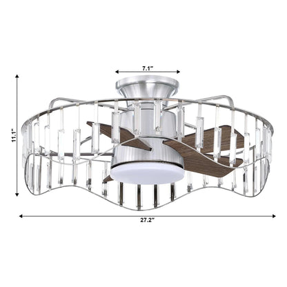 27" Modern DC Motor Brushed Nickel Flush Mount Reversible Ceiling Fan with Lighting and Remote Control