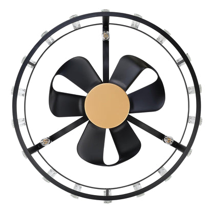27" Modern DC Motor Downrod Mount Reversible Crystal Ceiling Fan with Lighting and Remote Control