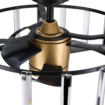 27" Modern DC Motor Downrod Mount Reversible Crystal Ceiling Fan with Lighting and Remote Control