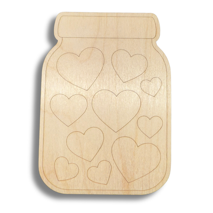 Unfinished Wood Etched Jar of Hearts Shape | Paint By Line Crafts | up to 30" DIY