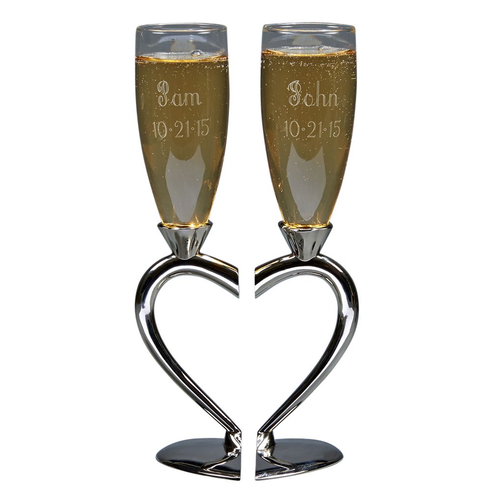 Toasting Goblets With Heart Shaped Separating Base & Stem