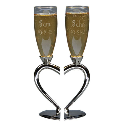 Toasting Goblets With Heart Shaped Separating Base & Stem
