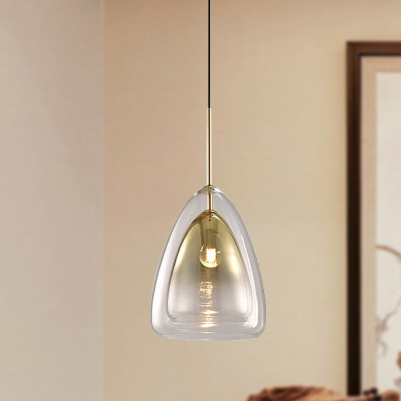 DecorBites™ Nordic Double Glass Cone Pendant Light Fixture - 12"/14" Wide Champagne Suspension