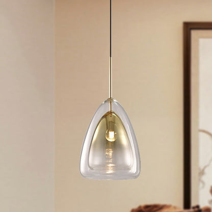 DecorBites™ Nordic Double Glass Cone Pendant Light Fixture - 12"/14" Wide Champagne Suspension