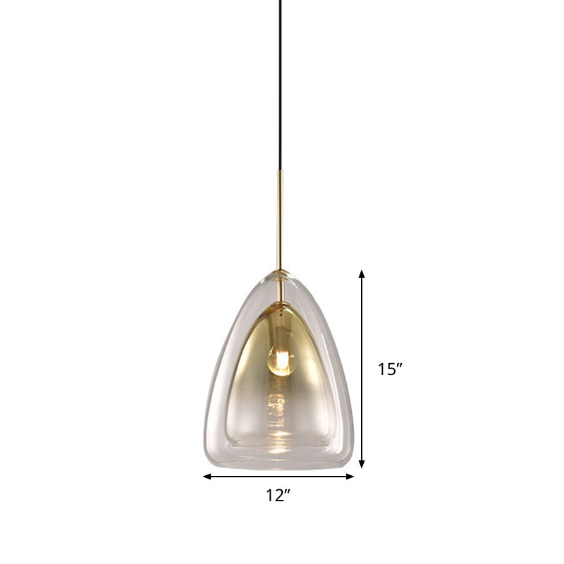 DecorBites™ Nordic Double Glass Cone Pendant Light Fixture - 12"/14" Wide Champagne Suspension
