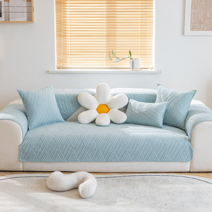 Quilted Geometric Cotton Sofa Cover, Non-Slip & Thick Padded Furniture Covers