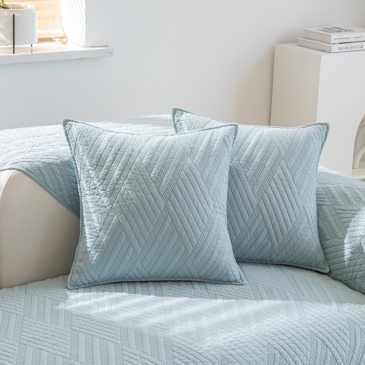 Quilted Geometric Cotton Sofa Cover, Non-Slip & Thick Padded Furniture Covers
