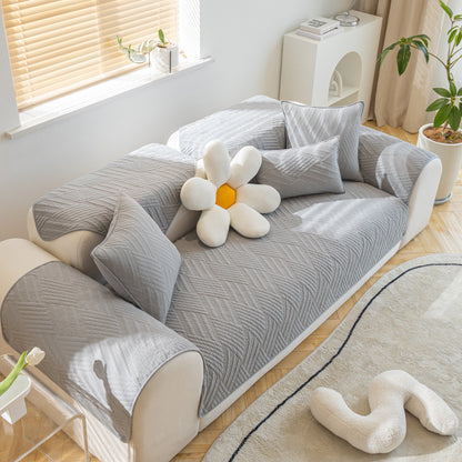 Quilted Geometric Cotton Sofa Cover, Non-Slip & Thick Padded Furniture Covers