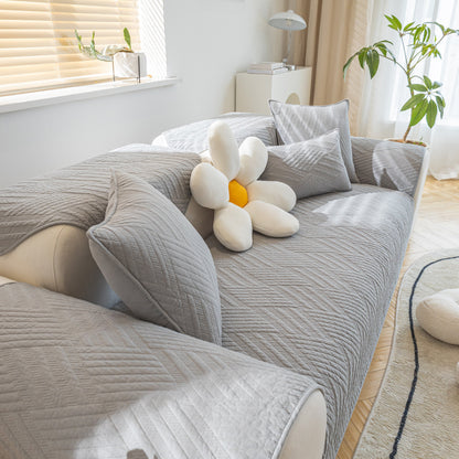 Quilted Geometric Cotton Sofa Cover, Non-Slip & Thick Padded Furniture Covers
