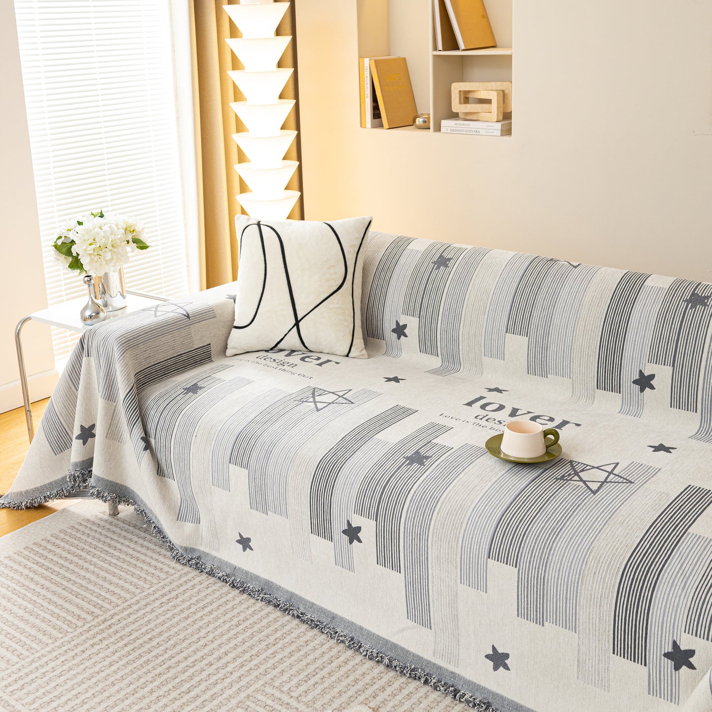 Geometric Chenille Sofa Throw Cover, Breathable Couch Protector with Tassel Fringe