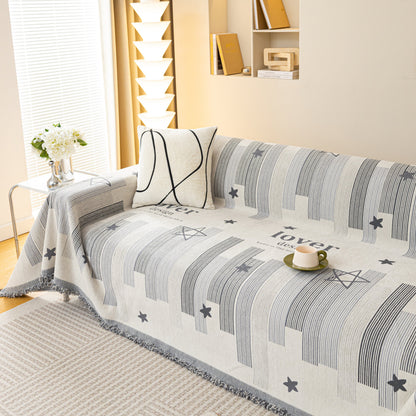 Geometric Chenille Sofa Throw Cover, Breathable Couch Protector with Tassel Fringe