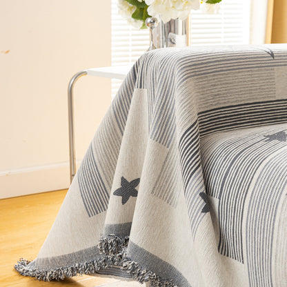 Geometric Chenille Sofa Throw Cover, Breathable Couch Protector with Tassel Fringe