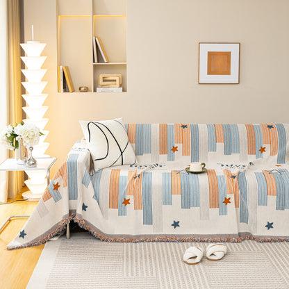 Geometric Chenille Sofa Throw Cover, Breathable Couch Protector with Tassel Fringe