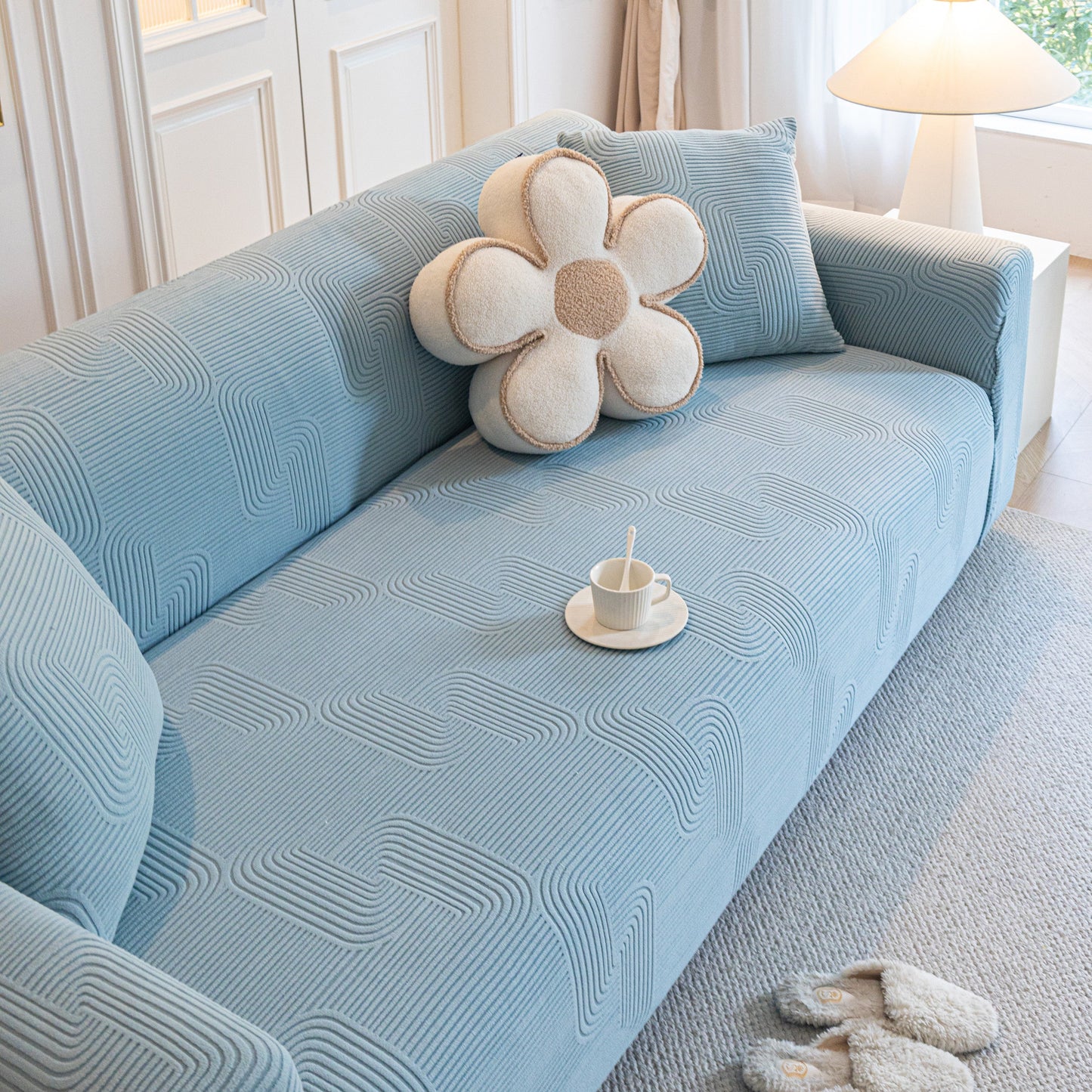 Modern Slipcovers Geometric Textured Stretchable Sofa Cover for Couch with Chaise