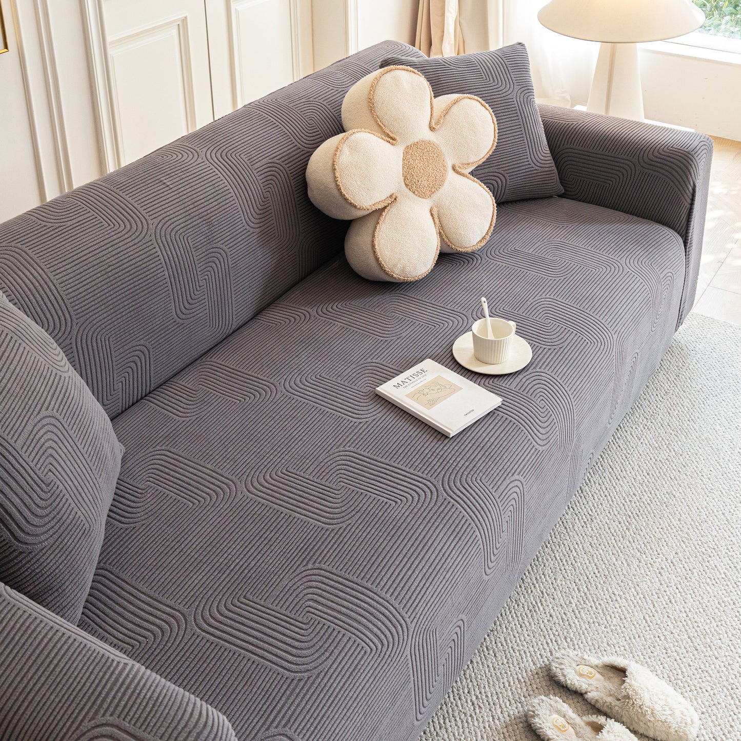 Modern Slipcovers Geometric Textured Stretchable Sofa Cover for Couch with Chaise