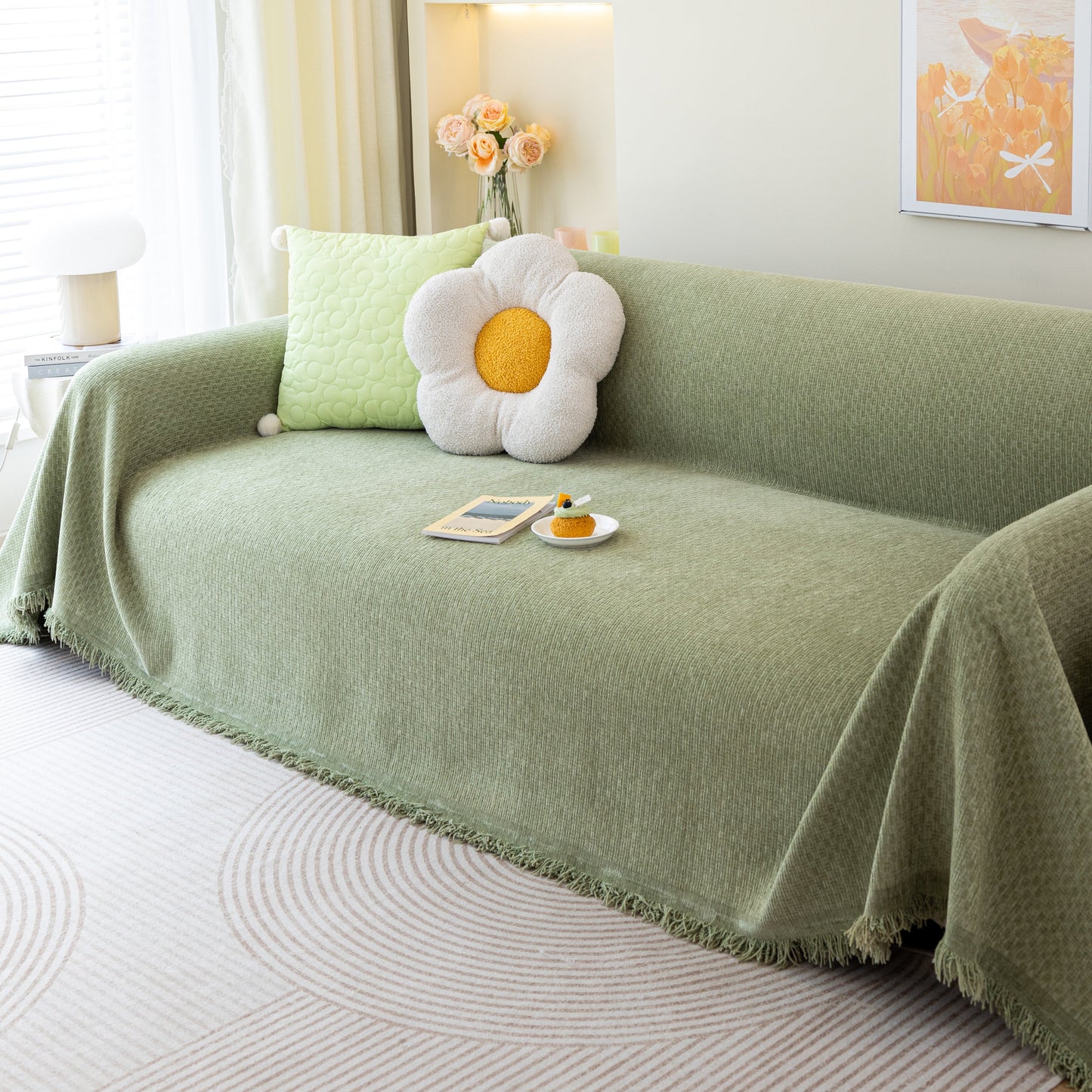 Chenille Large Throw Couch Cover Blanket with Water-Resistant for Futon, Loveseat, and L-Shaped Sofa