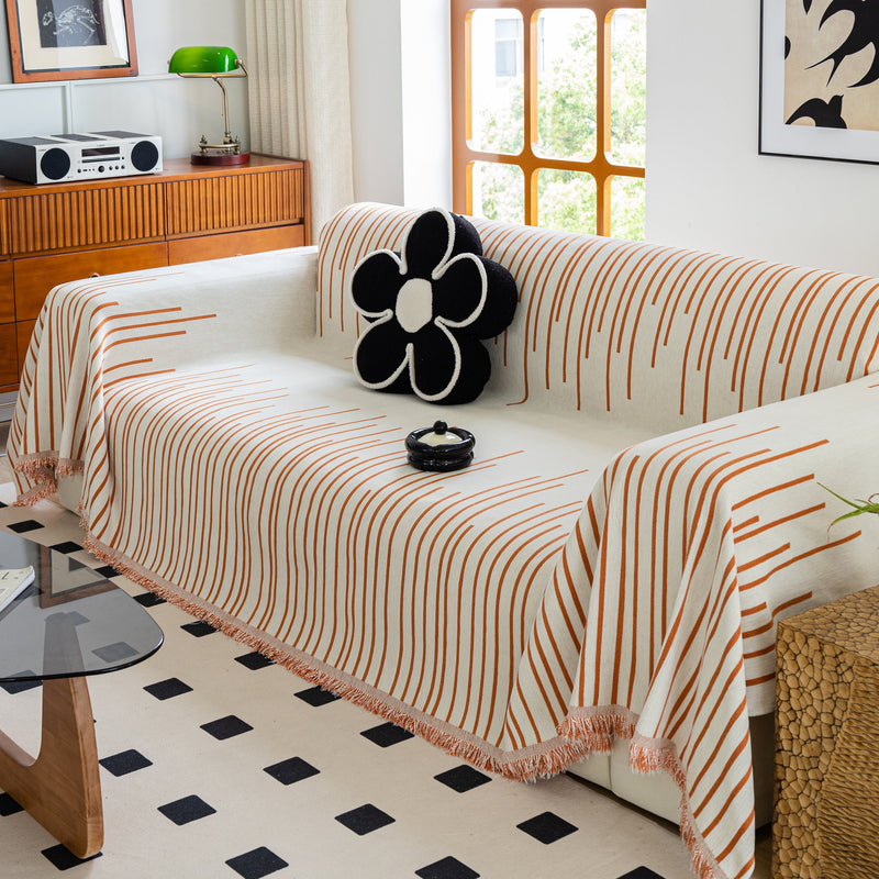 Boho Striped Jacquard Throw Sofa Slipcover Chenille Sofa Throws, view 2