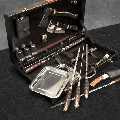 "Jotun" BBQ Tools Skewers Set in a Wooden Case, 32 items