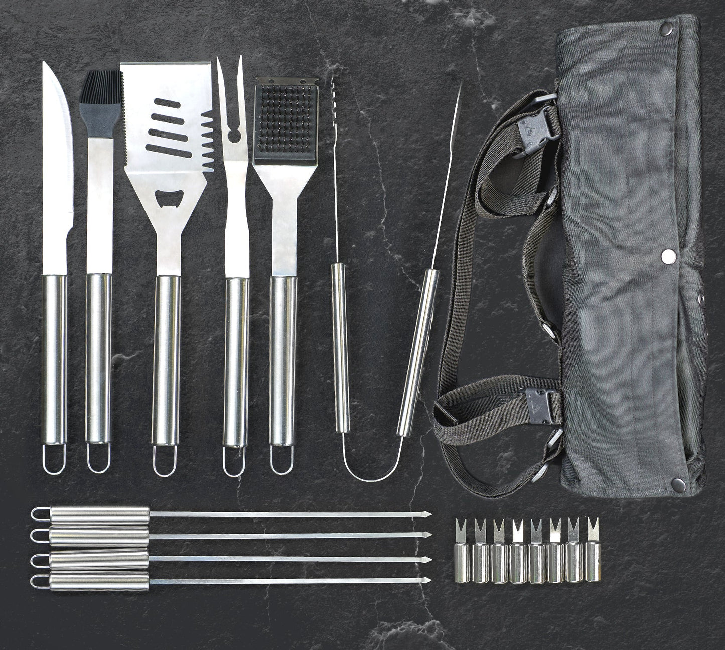 “Denver" Camping Accessories BBQ Tools Set  in a Fabric Case, 17 items