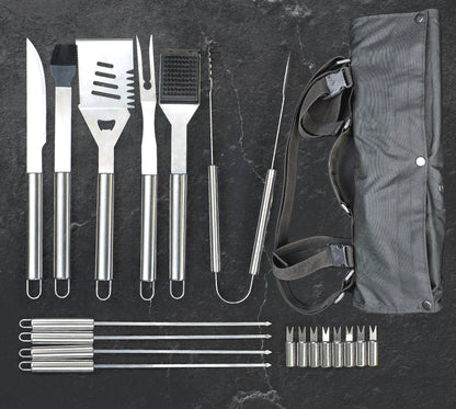 “Denver" Camping Accessories BBQ Tools Set  in a Fabric Case, 17 items