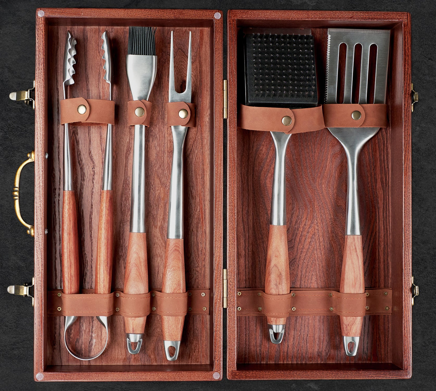 “Colorado" Camping Accessories BBQ Tools Set in a Wooden Case, 6 items