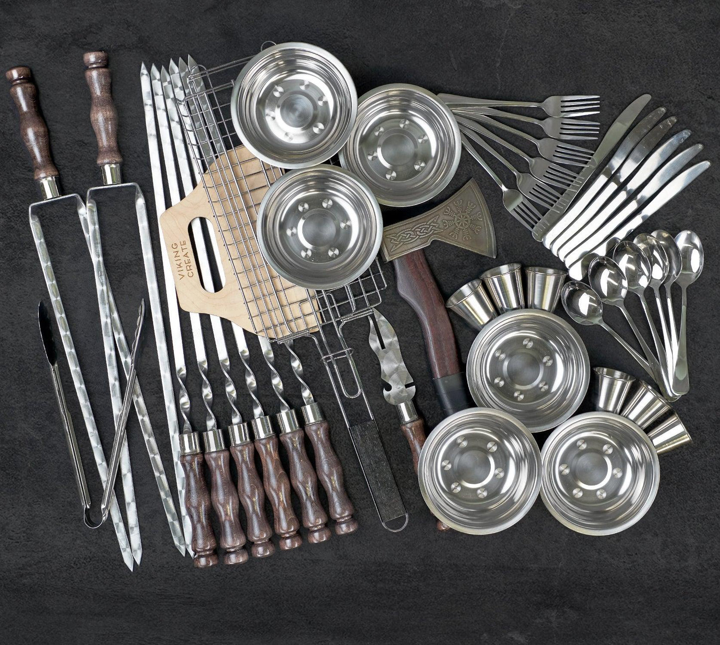 “Thor" Camping Accessories BBQ Skewers Set  in a Wooden Case, 42 items