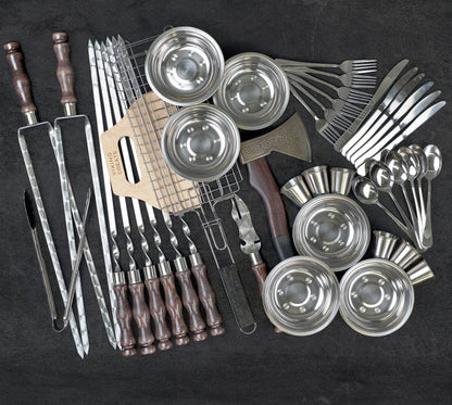 “Thor" Camping Accessories BBQ Skewers Set  in a Wooden Case, 42 items