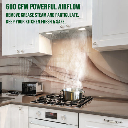 36“ Range Hood Insert, 600 CFM Built-in Stainless Steel Kitchen Hood with LED Lights - NX-HOOD-36