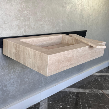 Custom Travertine Sink, Handmade Custom Beige Travertine Sink, Vein Cut Travertine Vanity (TR-66)