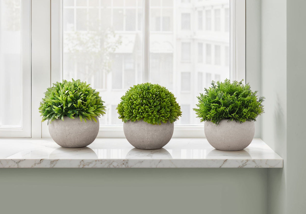 5" Tall, Artificial Plant, Grass, Indoor, Faux, Fake, Table, Greenery, Potted, Decorative (Set of 3) - Green