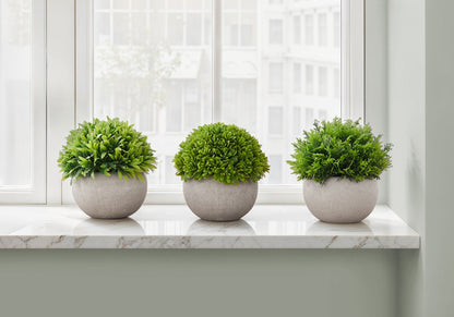 5" Tall, Artificial Plant, Grass, Indoor, Faux, Fake, Table, Greenery, Potted, Decorative (Set of 3) - Green