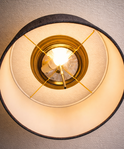 14"W Moderne Flush Mount Conversion Kit  Granite Gray Burlap Hardback Drum Lampshade