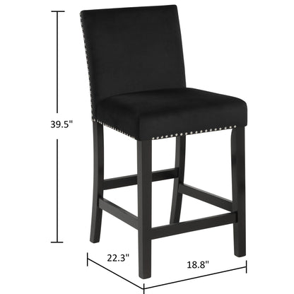 5 Piece Counter Height Dining Set With Table, Tufted Nail Head Chairs - Black