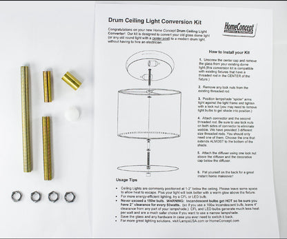 16"W Moderne Flush Mount Conversion Kit White Linen Drum Lampshade
