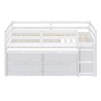 Loft Bed With Retractable Writing Desk And 4 Drawers, With Lateral Portable Desk And Shelves