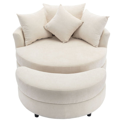 360° Swivel Accent Barrel Chair With Storage Ottoman & 4 Pillows, Modern Leisure Chair Round Accent For Living Room