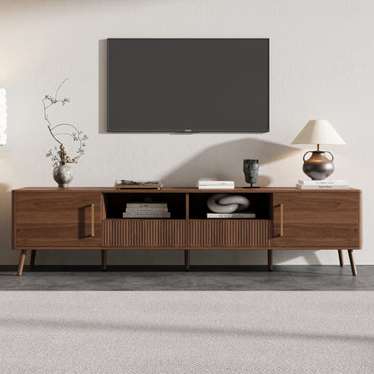 TV Stand For TVs Up To 85" With Soft-Close Doors, Open Shelf, Cable Management - Walnut