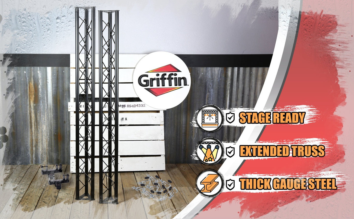 DJ Triangle Truss Extension Lighting System by GRIFFIN - Mounts on your Speaker Stands - Trussing Stage Kit for Smoke Machines & Dance Laser Lights