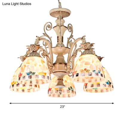 DecorBites™ 3/5 Lights Chandelier Pendant Light - White and Gold Tiffany Style Stained Glass Mosaic Hanging Lamp Kit