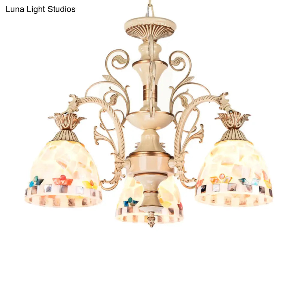 DecorBites™ 3/5 Lights Chandelier Pendant Light - White and Gold Tiffany Style Stained Glass Mosaic Hanging Lamp Kit