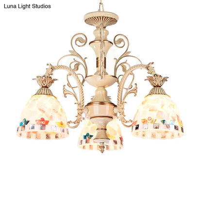 DecorBites™ 3/5 Lights Chandelier Pendant Light - White and Gold Tiffany Style Stained Glass Mosaic Hanging Lamp Kit
