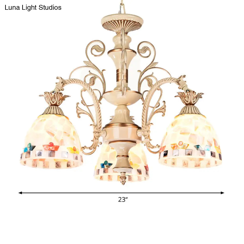 DecorBites™ 3/5 Lights Chandelier Pendant Light - White and Gold Tiffany Style Stained Glass Mosaic Hanging Lamp Kit