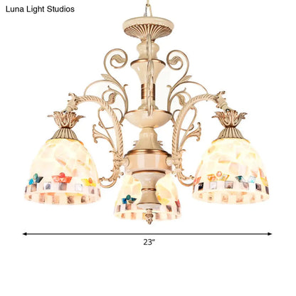 DecorBites™ 3/5 Lights Chandelier Pendant Light - White and Gold Tiffany Style Stained Glass Mosaic Hanging Lamp Kit