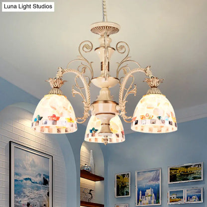 DecorBites™ 3/5 Lights Chandelier Pendant Light - White and Gold Tiffany Style Stained Glass Mosaic Hanging Lamp Kit