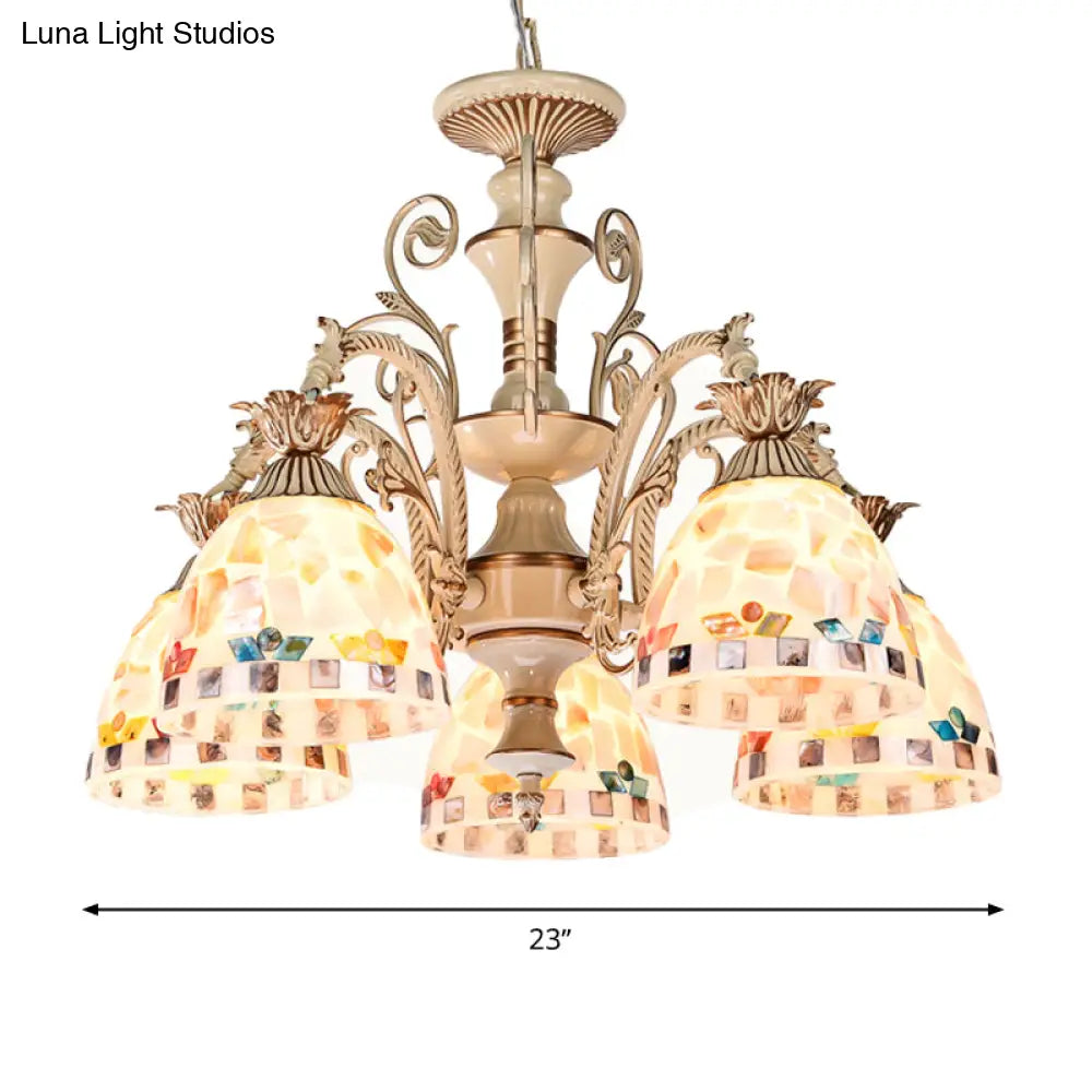 DecorBites™ 3/5 Lights Chandelier Pendant Light - White and Gold Tiffany Style Stained Glass Mosaic Hanging Lamp Kit