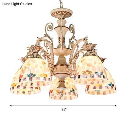 DecorBites™ 3/5 Lights Chandelier Pendant Light - White and Gold Tiffany Style Stained Glass Mosaic Hanging Lamp Kit