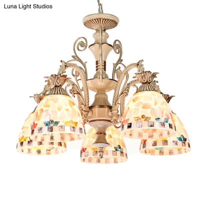 DecorBites™ 3/5 Lights Chandelier Pendant Light - White and Gold Tiffany Style Stained Glass Mosaic Hanging Lamp Kit